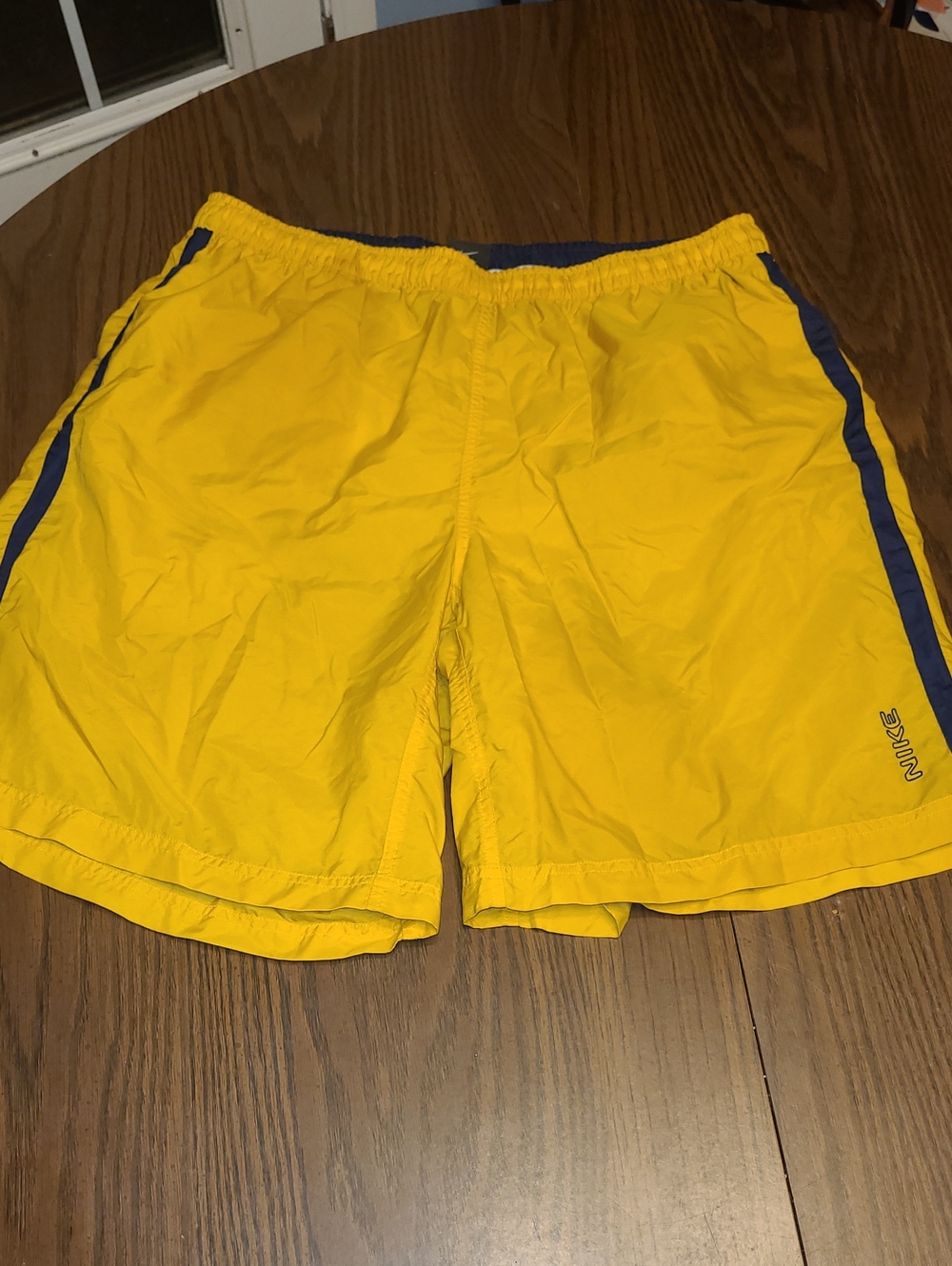 Vintage Y2k Nike Men’s Yellow Swim Shorts with Navy Side Trim Size XL